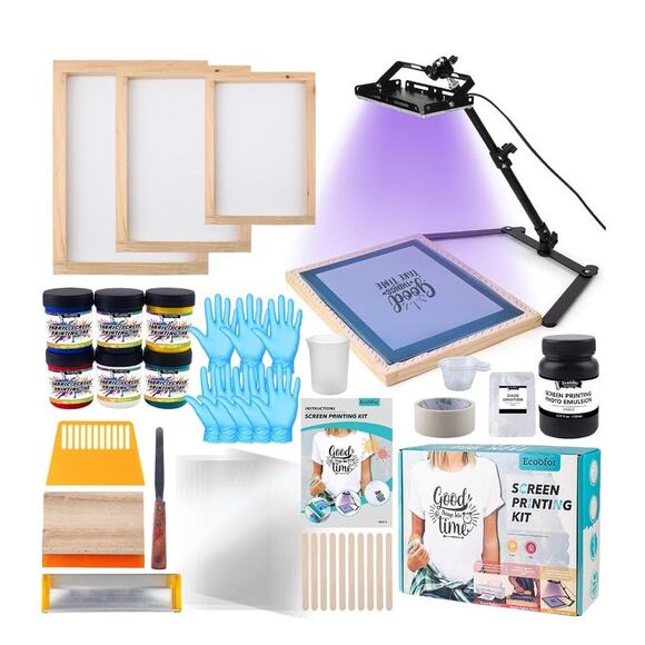 53pc. Screen Printing Kit 50W UV Lamp, 3 Size Frames, 6 Colors , 15 inkjet films
